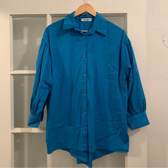 Bright blue blouse button up - medium/large - Picture 1 of 13